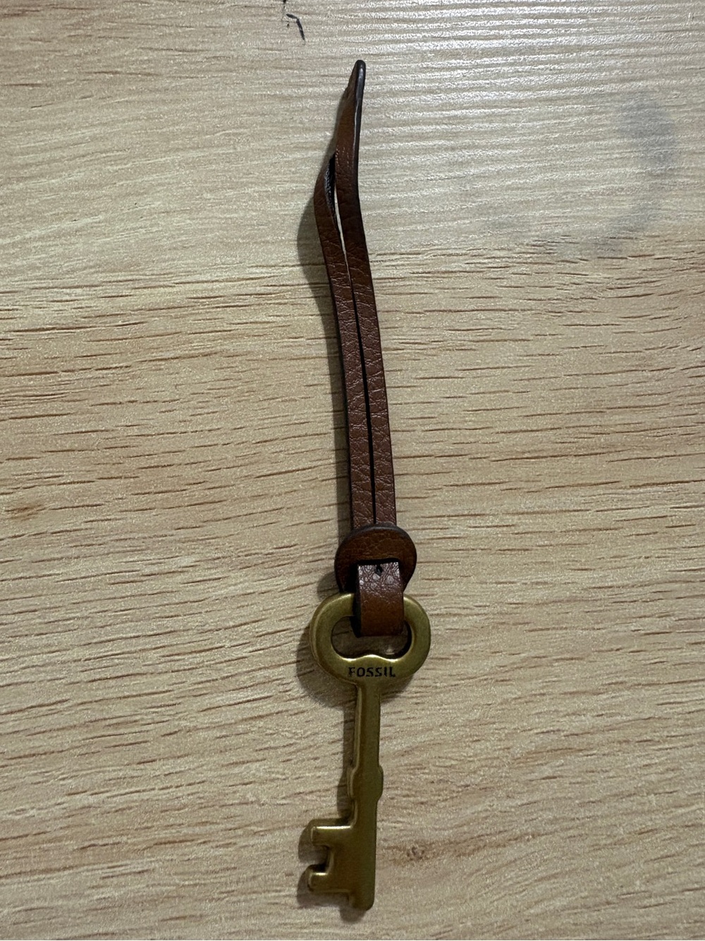 Fossil Brown Leather Key Fob with Brass Key Charm